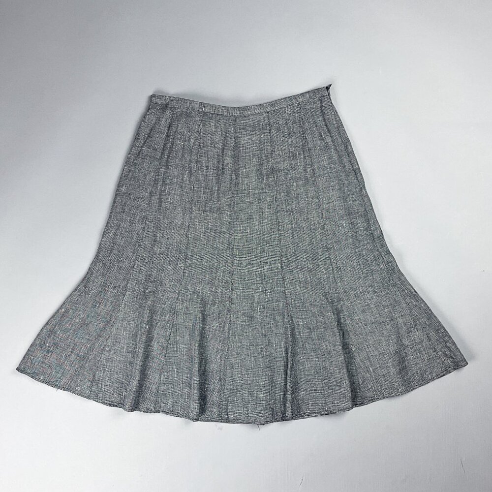 Vintage Flowy Skirt | Y2K Grey Tweed Flared Knee Length Skirt
